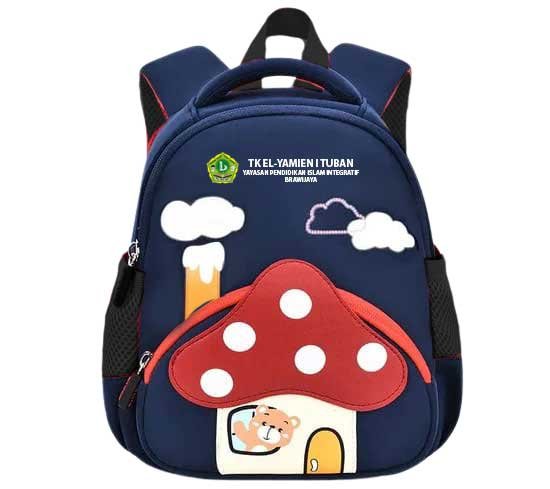 Desain awal tas TK berbentuk jamur warna navy untuk El Yamien