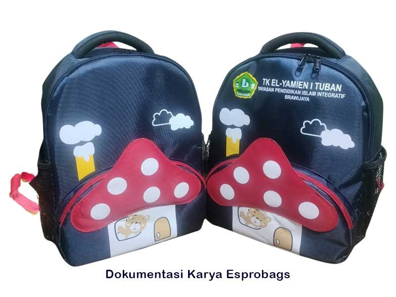 Contoh sampel tas TK karakter jamur El Yamien dari dokumentasi Esprobags