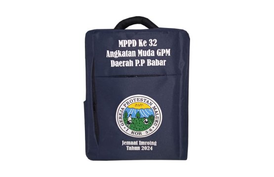 Ransel laptop custom gereja RL-932 warna navy untuk MPPD ke-32 Angkatan Muda GPM Jemaat Imroing 2024